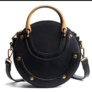 8" ROUND BLACK WITH GOLD HARDWARE SHOULDER OR MINI HAND BAG NEW WITH TAGS